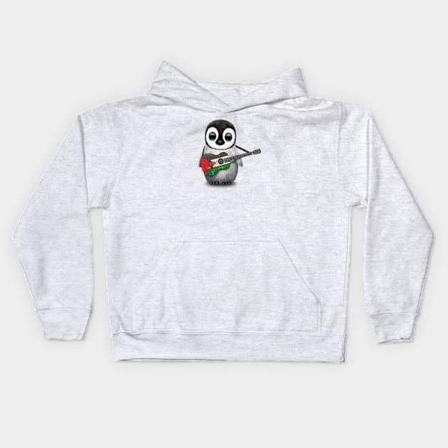 Baby Penguin Playing Palestinian Flag Guitar Kids Hoodie by jeffbartels